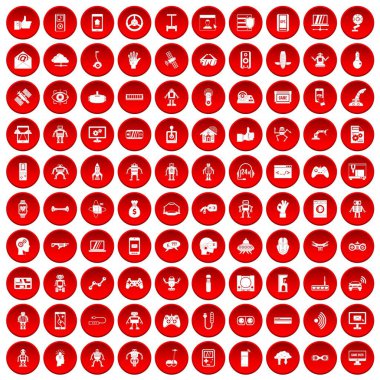 kırmızı 100 robot Icons set