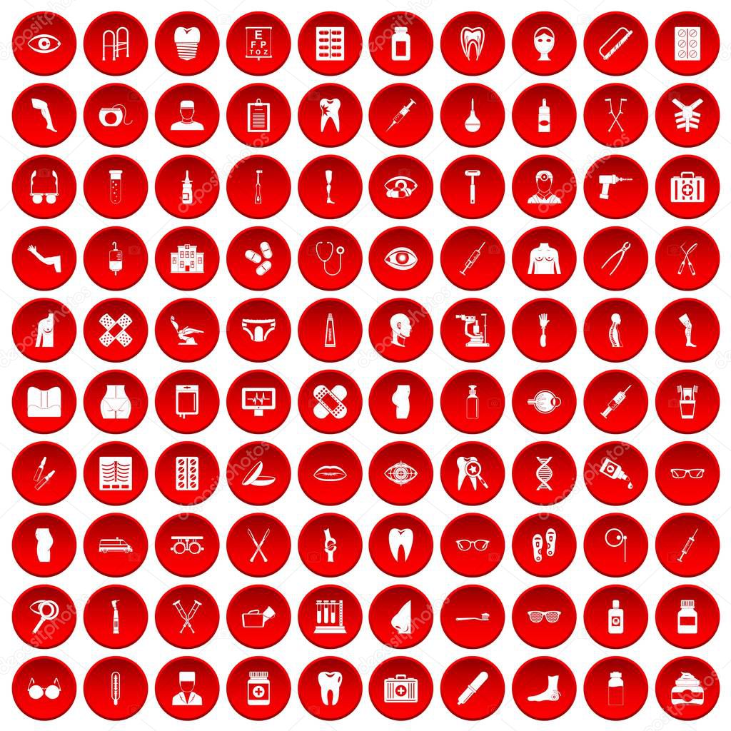 100 pharmacy icons set red