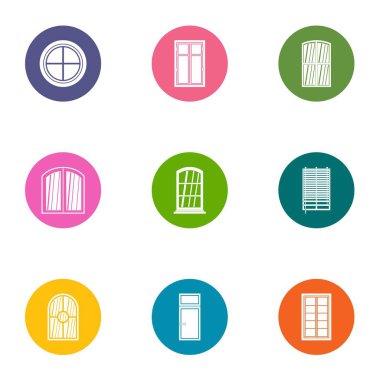 Pencere diyafram Icons set, düz stil