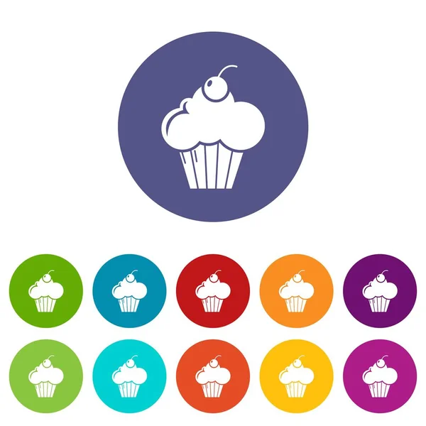 Dolce cupcake icone impostare il colore vettoriale — Vettoriale Stock