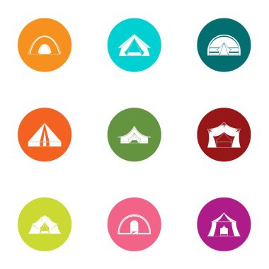 Çadır kamp Icons set, düz stil