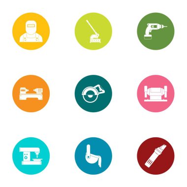 İmalat Icons set kaynak, düz stil