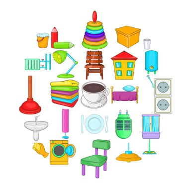 Rahat ev Icons set, karikatür tarzı
