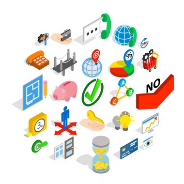 Simgeler üretim ayarlayın. Beyaz arka plan üzerinde izole web için vektör simgeler üretim 25 izometrik kümesi