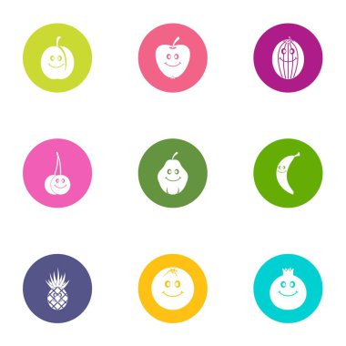 Meyve Krallık Icons set, düz stil