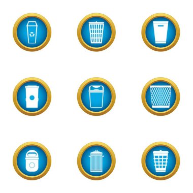 Çöp kovası Icons set, düz stil