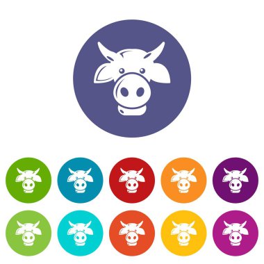 İnek baş simgeler kümesi vektör renk