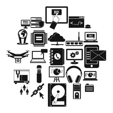 Kablosuz teknolojiler Icons set, basit tarzı