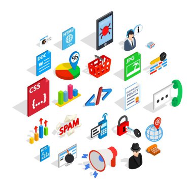 Veritabanı bulut Icons set, izometrik stili