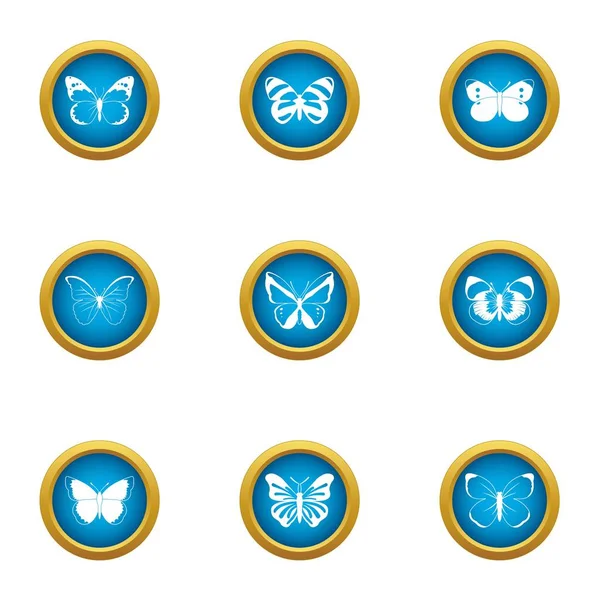 Wave butterfly icons set, flat style — Stock Vector