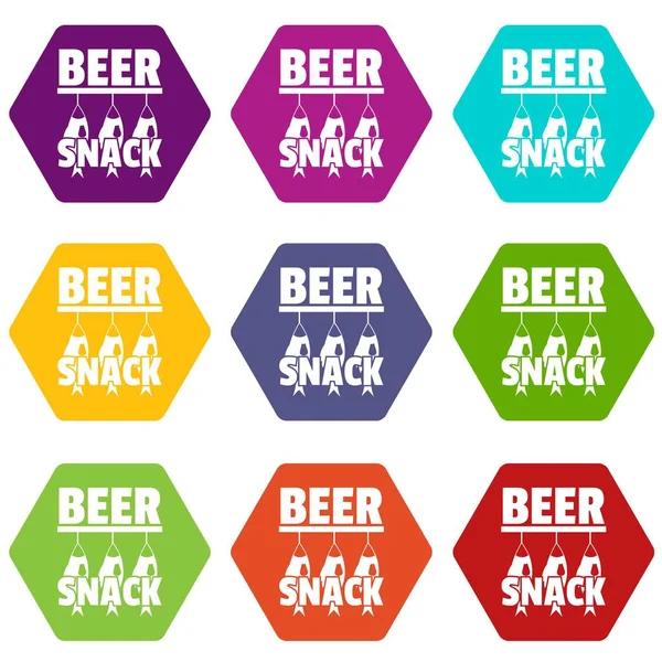 Иконки закусок для пива, набор 9 векторов — стоковый вектор