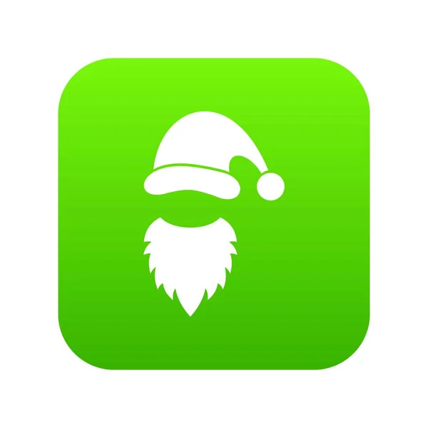 Keps med pompon av Santa Claus och skägg ikonen digital green — Stock vektor