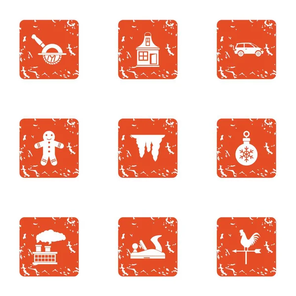 Conjunto de iconos de viaje de Navidad, estilo grunge — Vector de stock