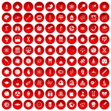 kırmızı 100 bilim Icons set