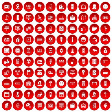 kırmızı 100 akıllı ev Icons set
