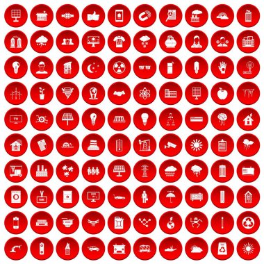 kırmızı 100 güneş enerjisi Icons set