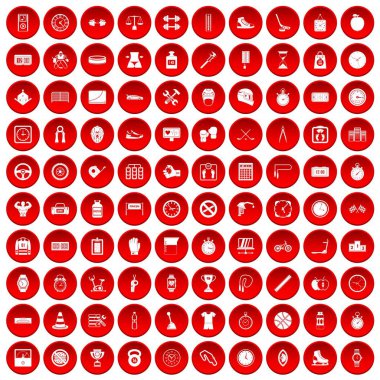 kırmızı 100 kronometre Icons set