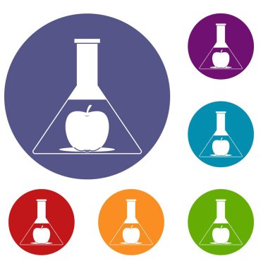 Test şişesi ile elma Icons set