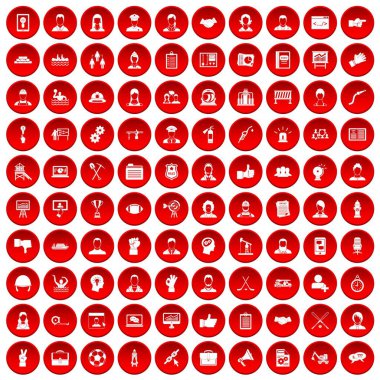 kırmızı 100 takım iş Icons set
