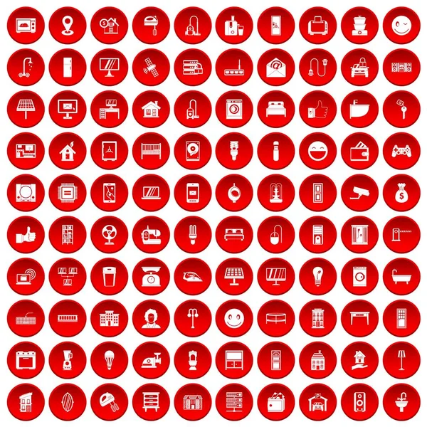 kırmızı 100 akıllı ev Icons set