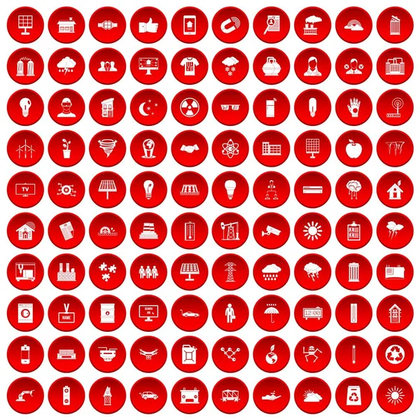 kırmızı 100 güneş enerjisi Icons set