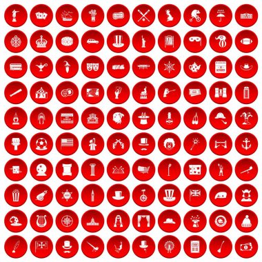 kırmızı 100 silindir şapka Icons set