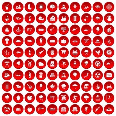 kırmızı 100 ağaç Icons set