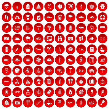 kırmızı 100 tatil Icons set