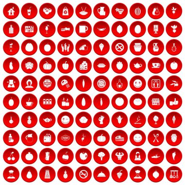kırmızı 100 vejetaryen kafe Icons set