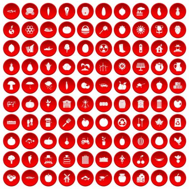 kırmızı 100 vitamin Icons set