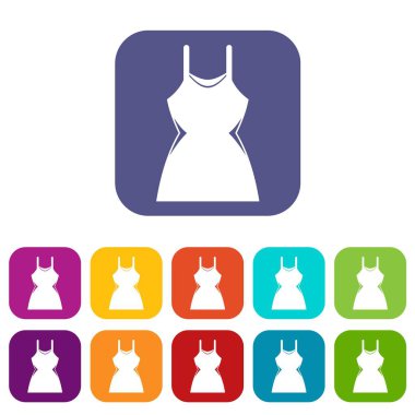 Küçük elbise simgeler vektör çizim renklerde düz stil içinde kırmızı, mavi, yeşil ve diğer ayarla