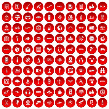 kırmızı 100 kablosuz teknoloji Icons set