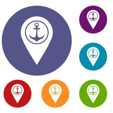 Harita göstergesi sembolü çapa ve deniz bağlantı noktası Icons set ile