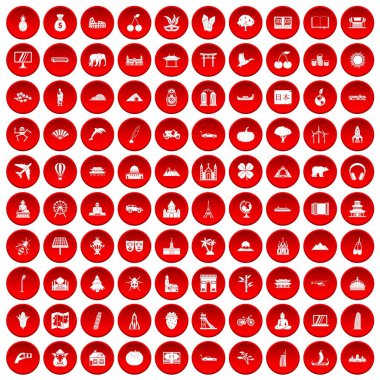 kırmızı 100 dünya Icons set