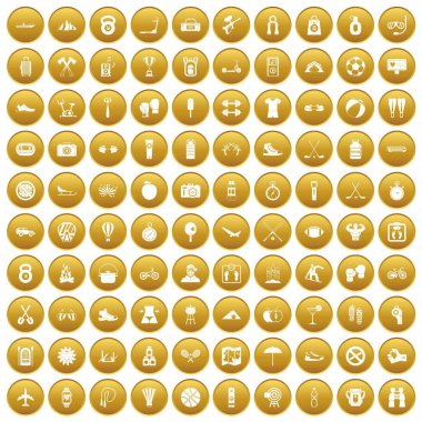 Altın 100 aktif yaşam Icons set
