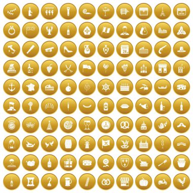 Altın 100 alkol Icons set