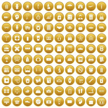 Altın 100 çanta Icons set