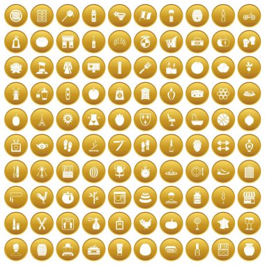 Altın 100 Güzellik ürün Icons set