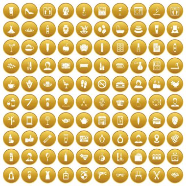 Altın 100 güzellik salonu Icons set