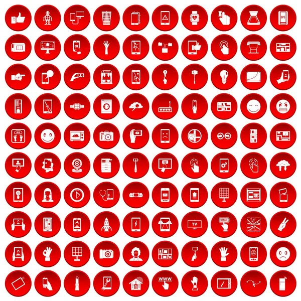 Kırmızı 100 dokunmatik ekran simgeleri ayarlayın — Stok Vektör