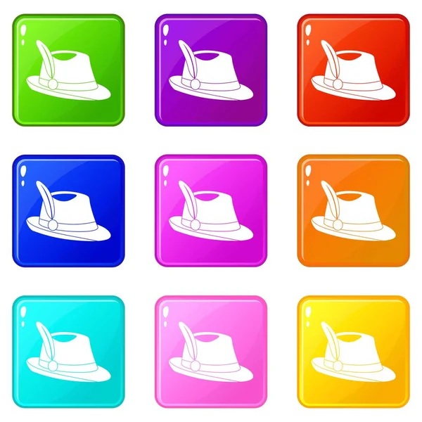Iconos Sombrero Irlandés Colores Conjunto Ilustración Vectorial Aislado — Vector de stock