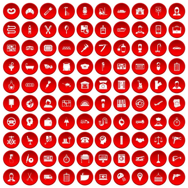 100 kırmızı ayarla simgeleri çalışma — Stok Vektör