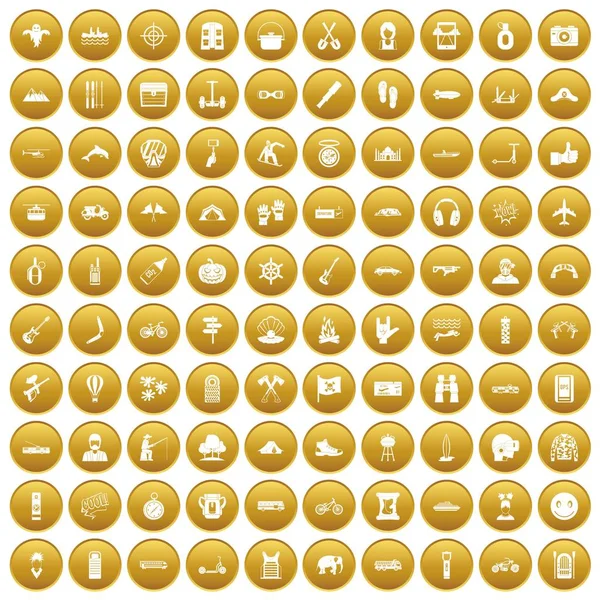 100 äventyr ikoner anger guld — Stock vektor