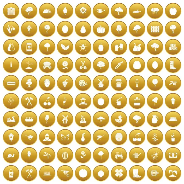 100 jordbruk ikoner anger guld — Stock vektor