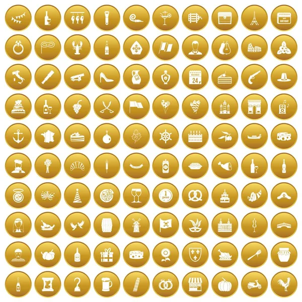 Altın 100 alkol Icons set