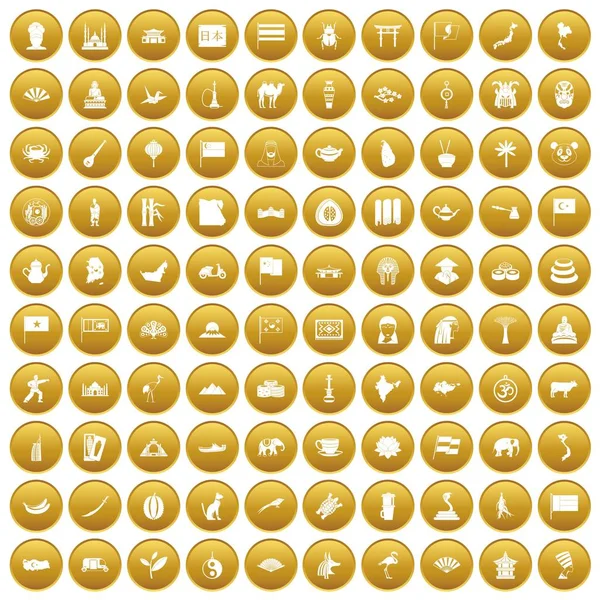 100 Asia ikony zestaw złoto — Wektor stockowy