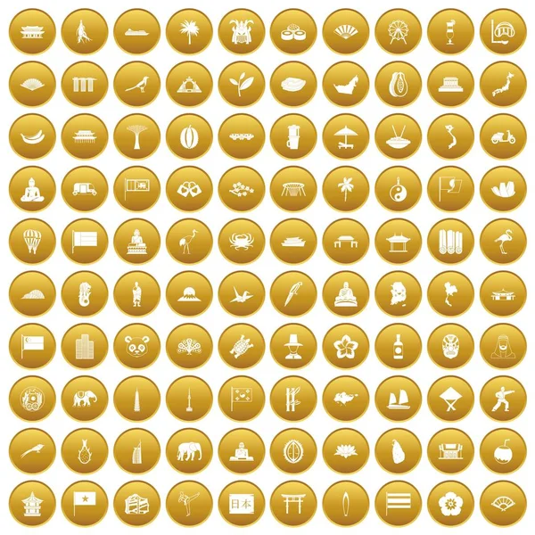100 icônes asiatiques ensemble or — Image vectorielle
