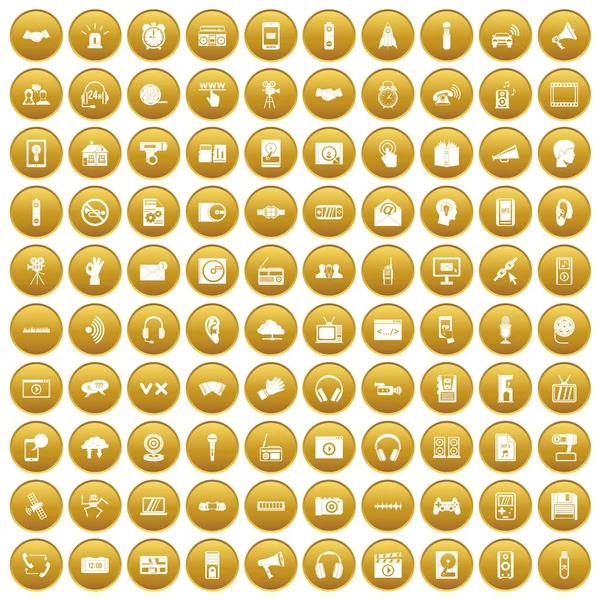 100 Audio-Icons setzen Gold — Stockvektor