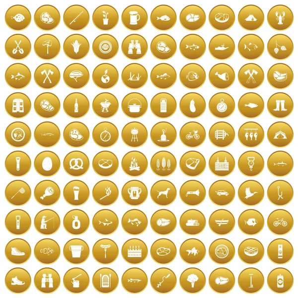 100 アイコンのバーベキュー セット ゴールド — ストックベクタ