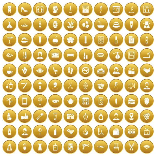 Altın 100 güzellik salonu Icons set